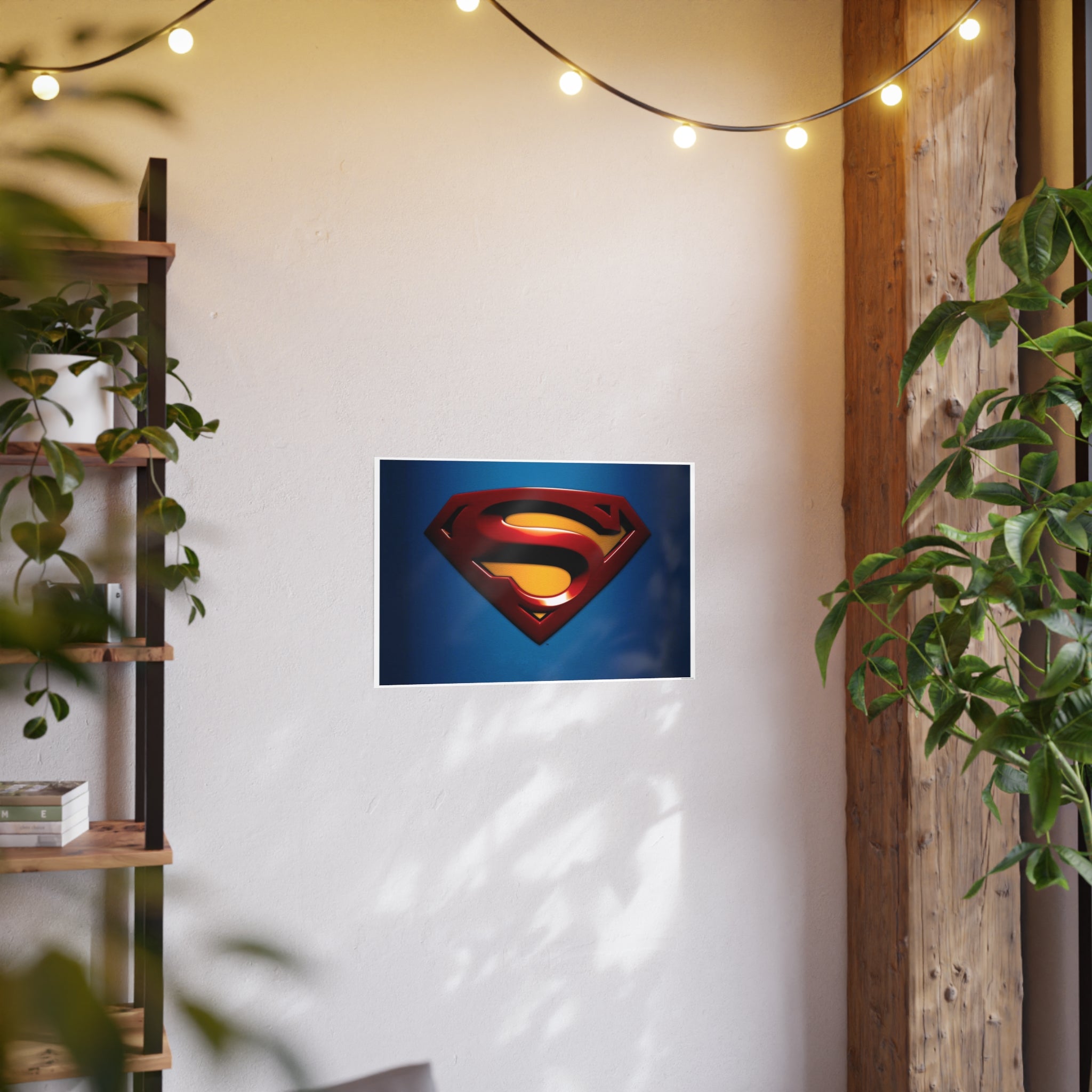 Superman Emblem Photo Art Poster — Retro Comic Logo Wall Print