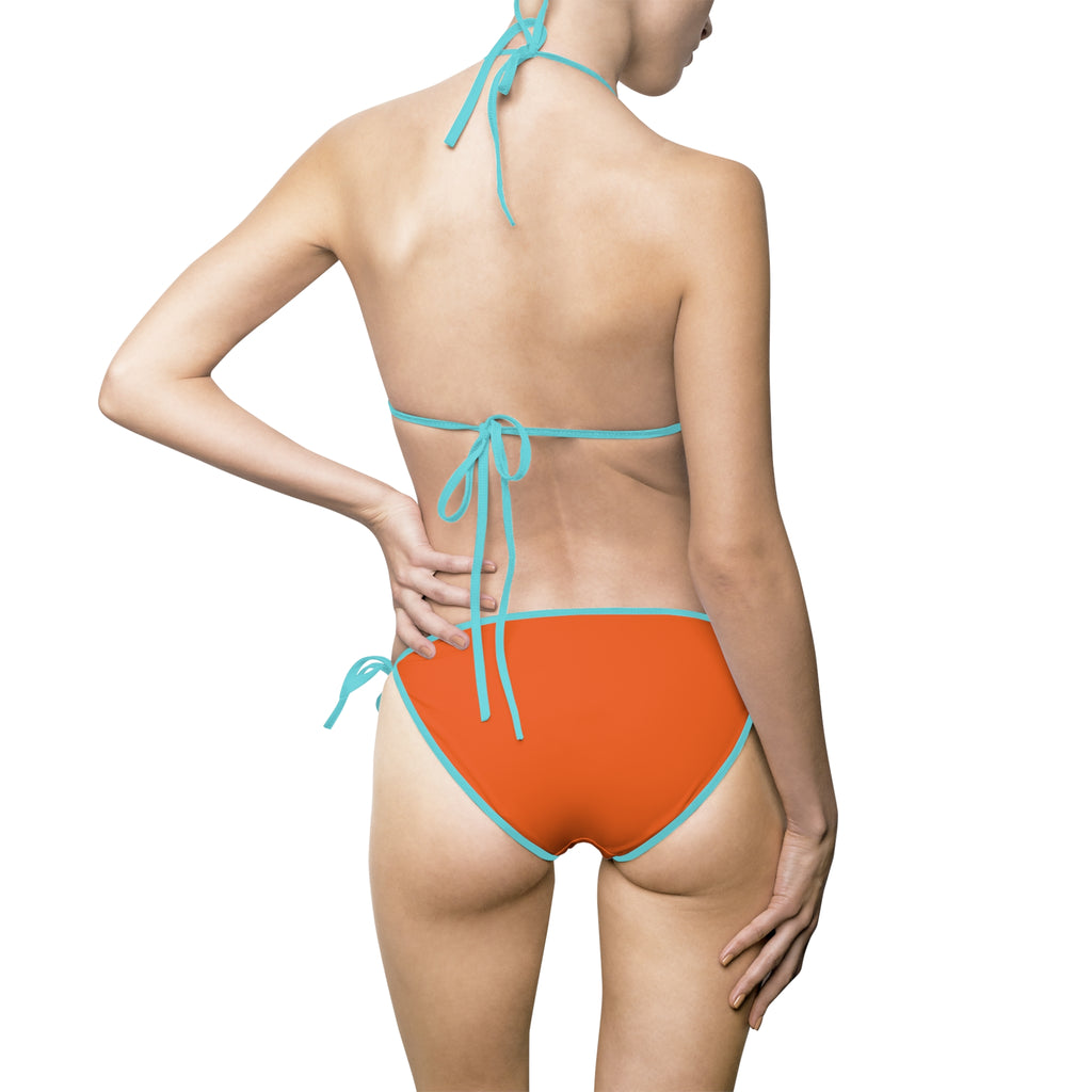 Orange Graphic Bikini Swimsuit — Funny Text & Retro Illustration