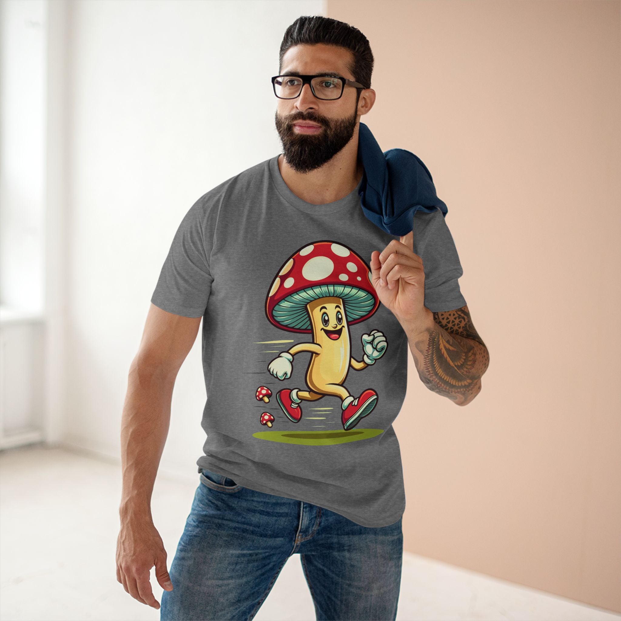 Happy Mushroom Running T-Shirt – Cute Retro Mushroom Character Tee