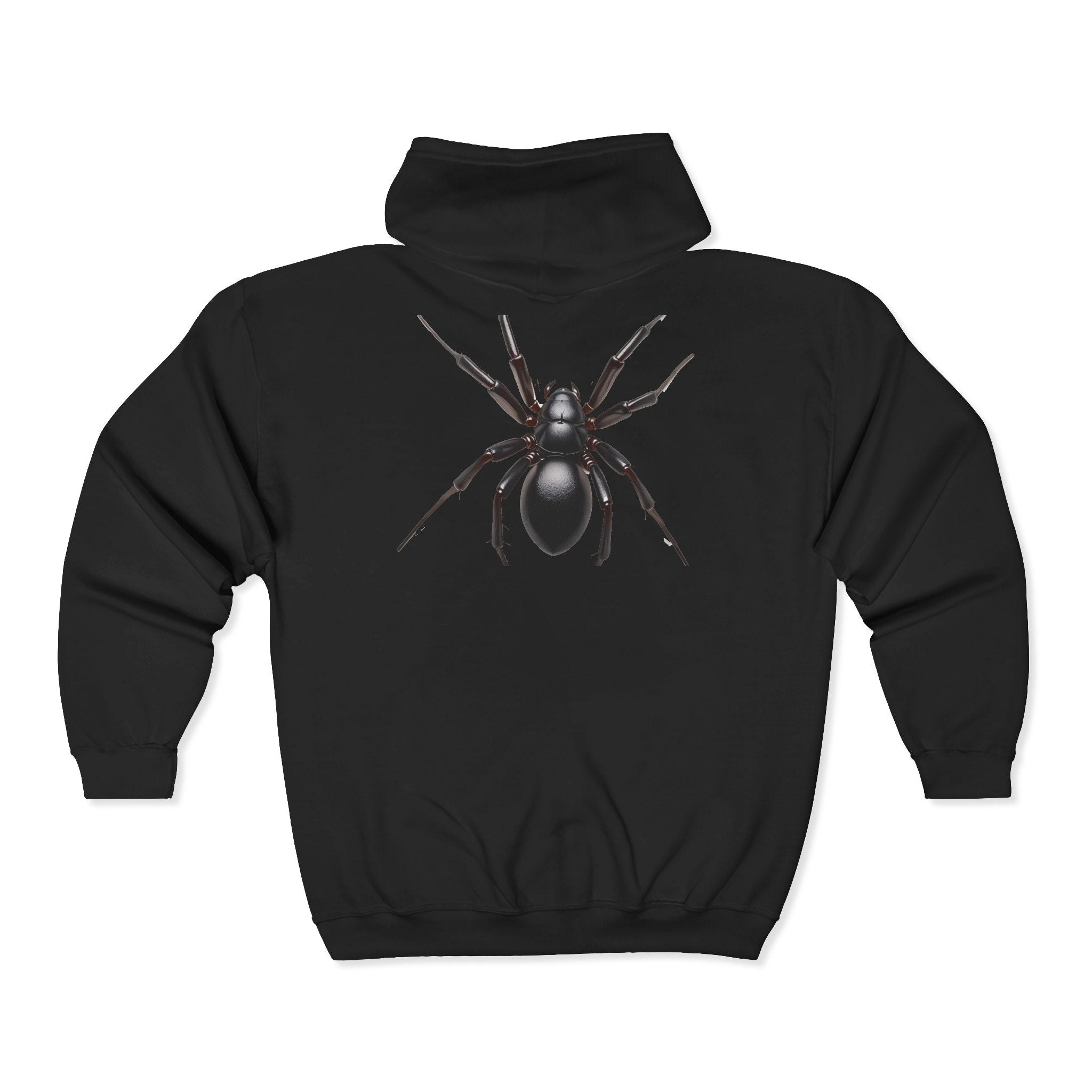 Black Zip Hoodie with Realistic Spider Back Graphic – Gothic Halloween Pullover