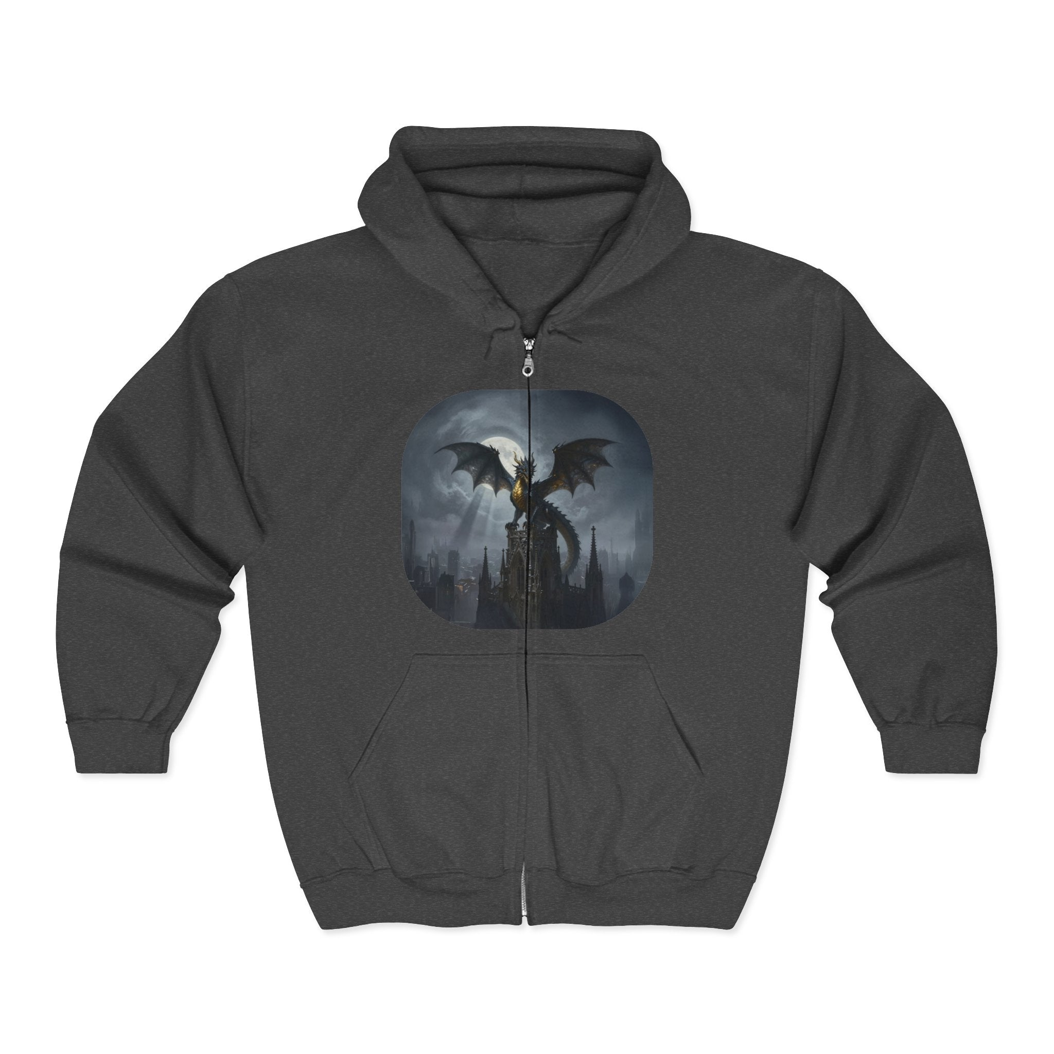 Dragon Night Zip Hoodie — Gothic Fantasy Full‑Zip Sweatshirt