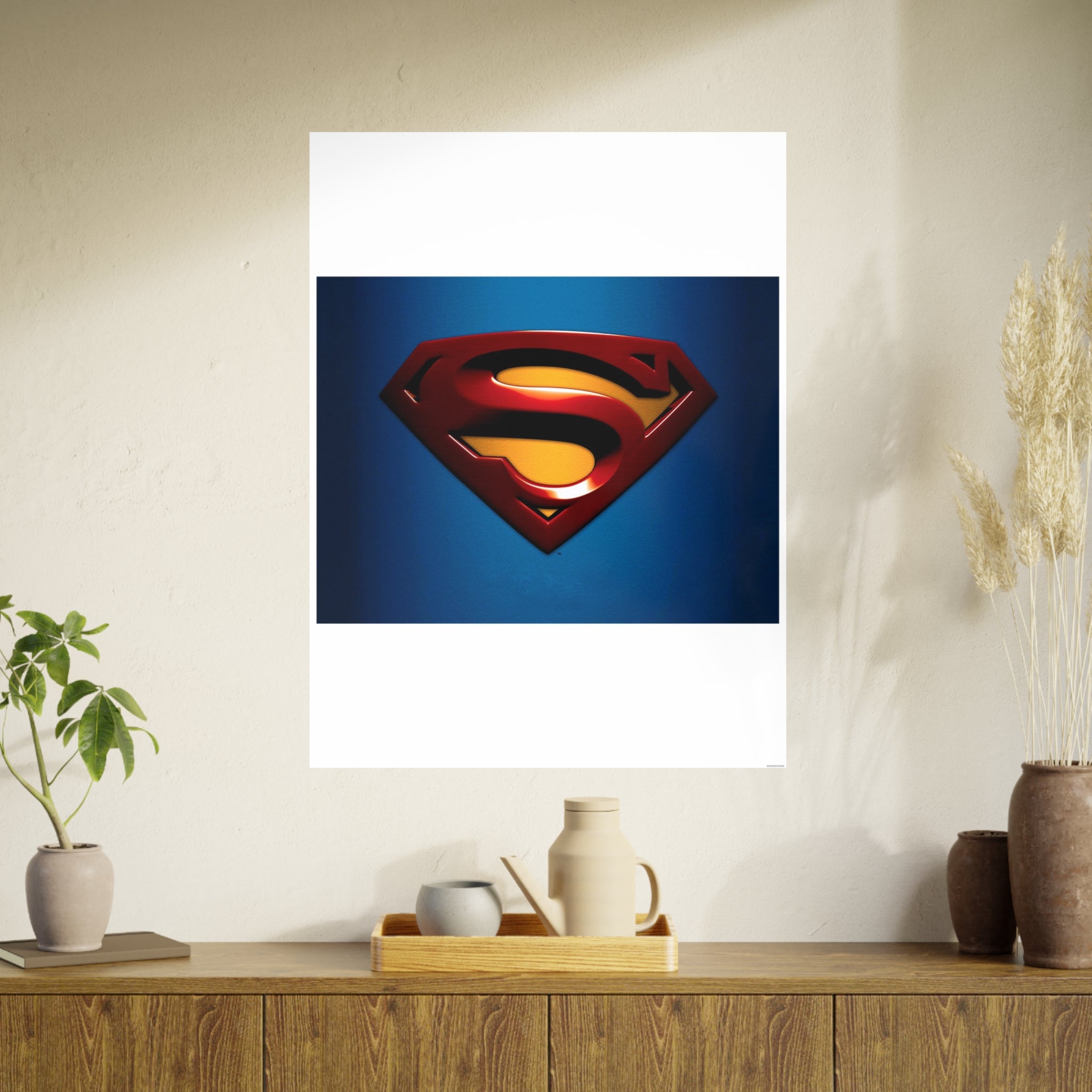 Superman Emblem Photo Art Poster — Retro Comic Logo Wall Print
