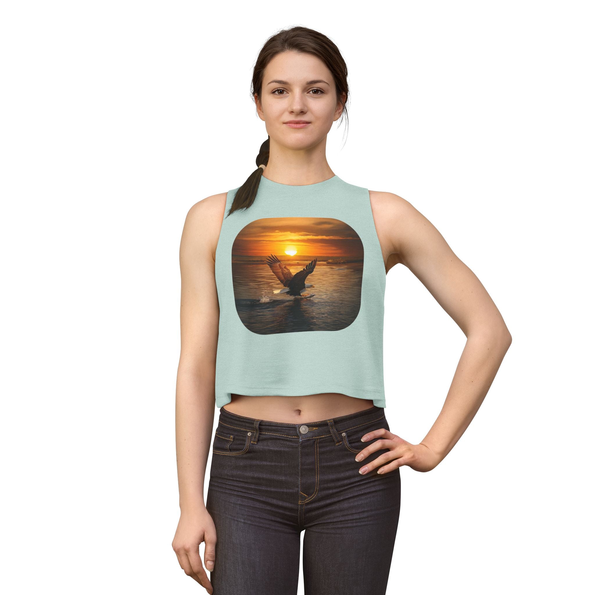Sunset Seagull Crop Top – Beach Vibes Women's Tank