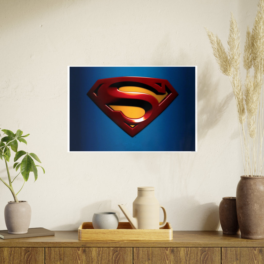 Superman Emblem Photo Art Poster — Retro Comic Logo Wall Print