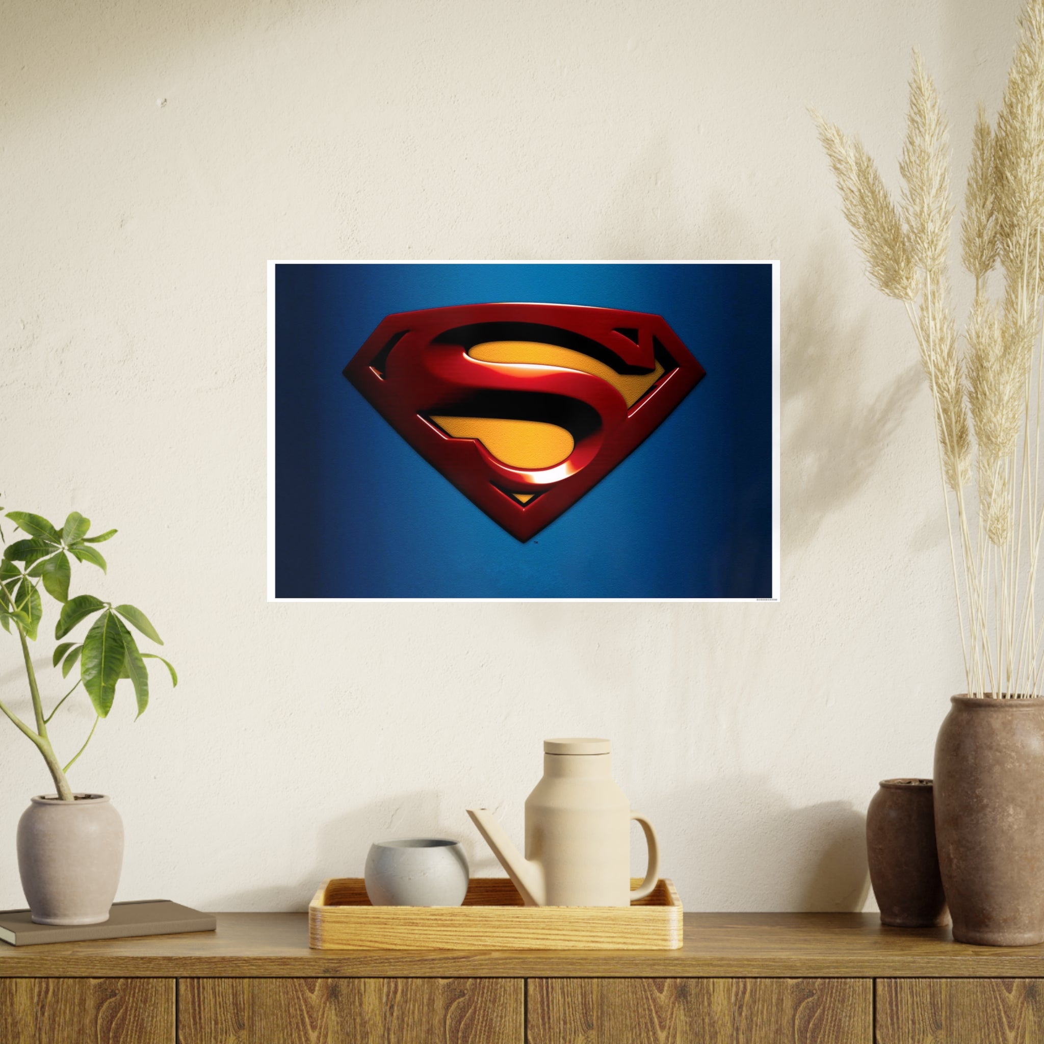 Superman Emblem Photo Art Poster — Retro Comic Logo Wall Print