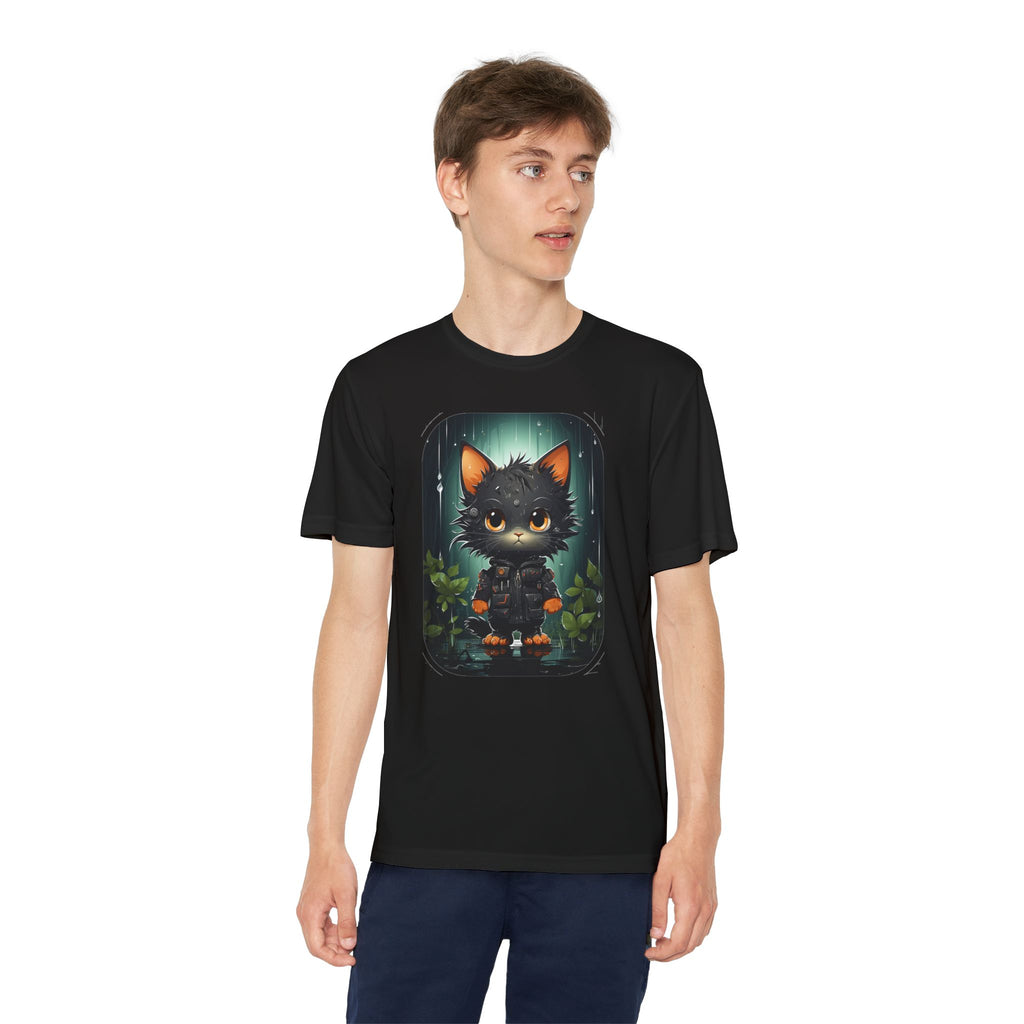 Youth Black Cat Competitor Tee — Cute Forest Kitten Graphic Shirt