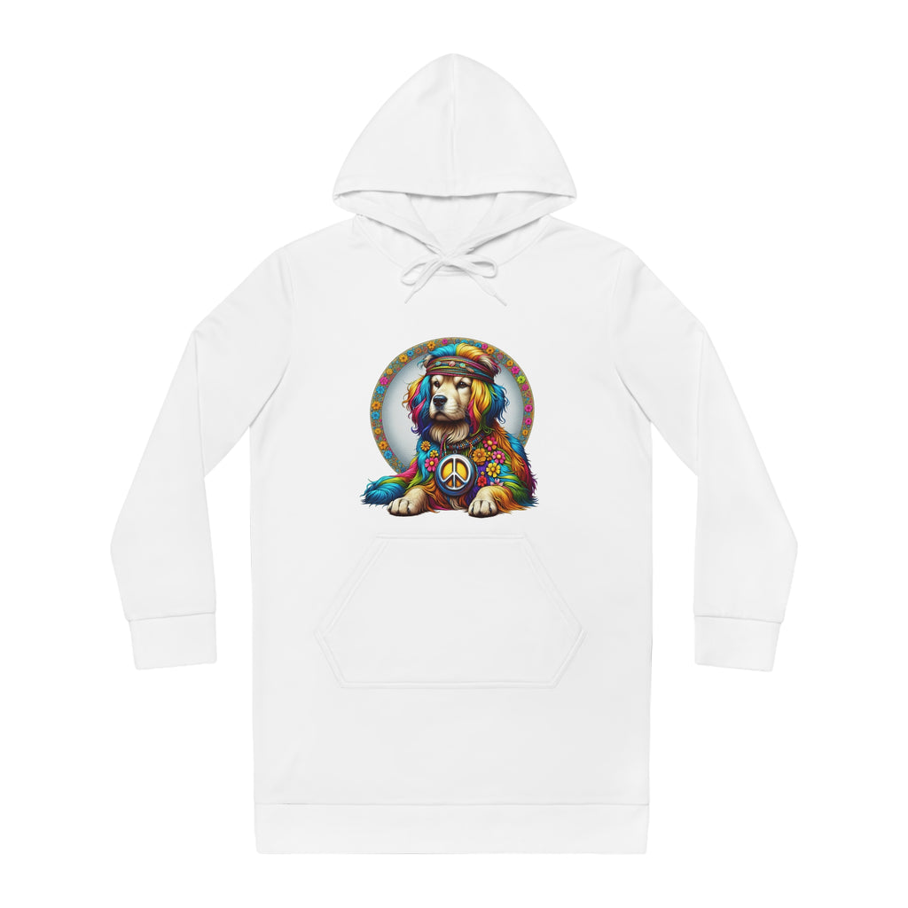 Hippie Golden Retriever Hoodie Dress — Peace Sign Tie-Dye Dog Graphic