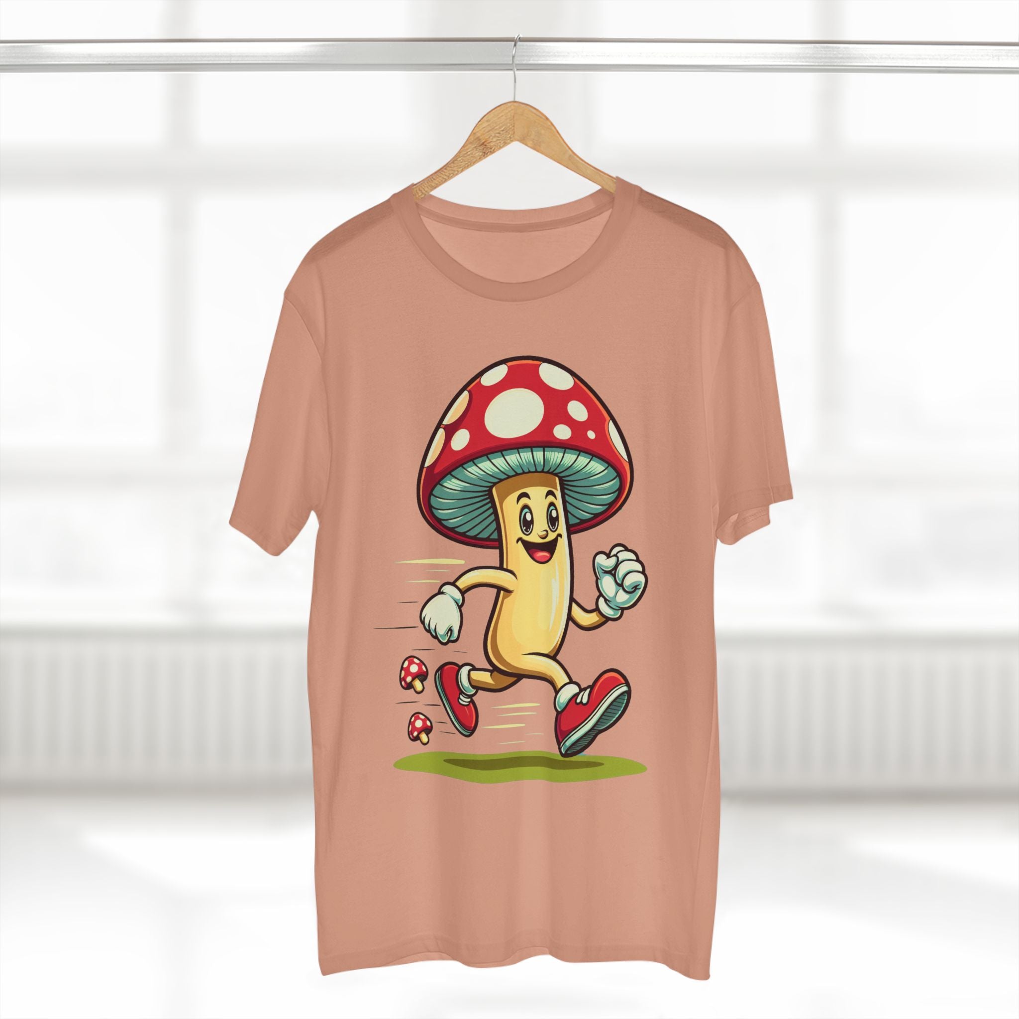 Happy Mushroom Running T-Shirt – Cute Retro Mushroom Character Tee