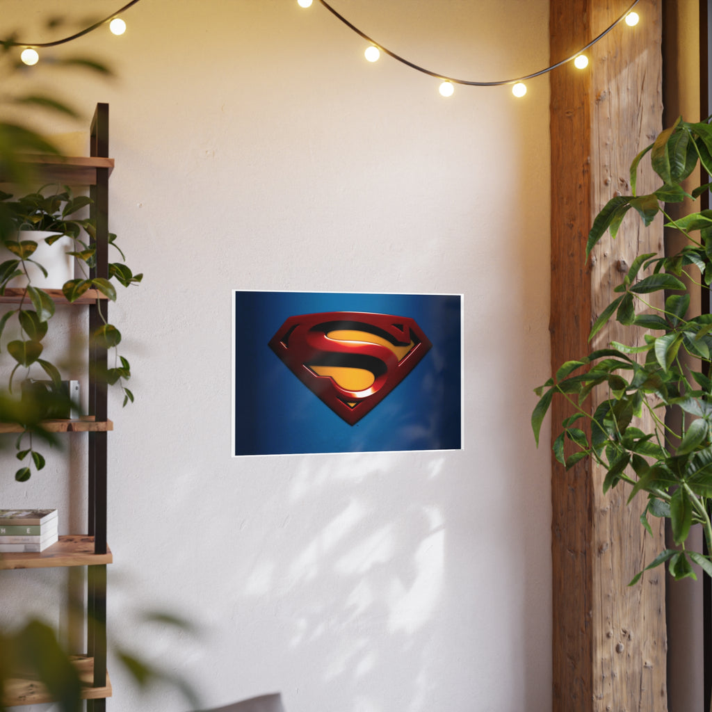 Superman Emblem Photo Art Poster — Retro Comic Logo Wall Print