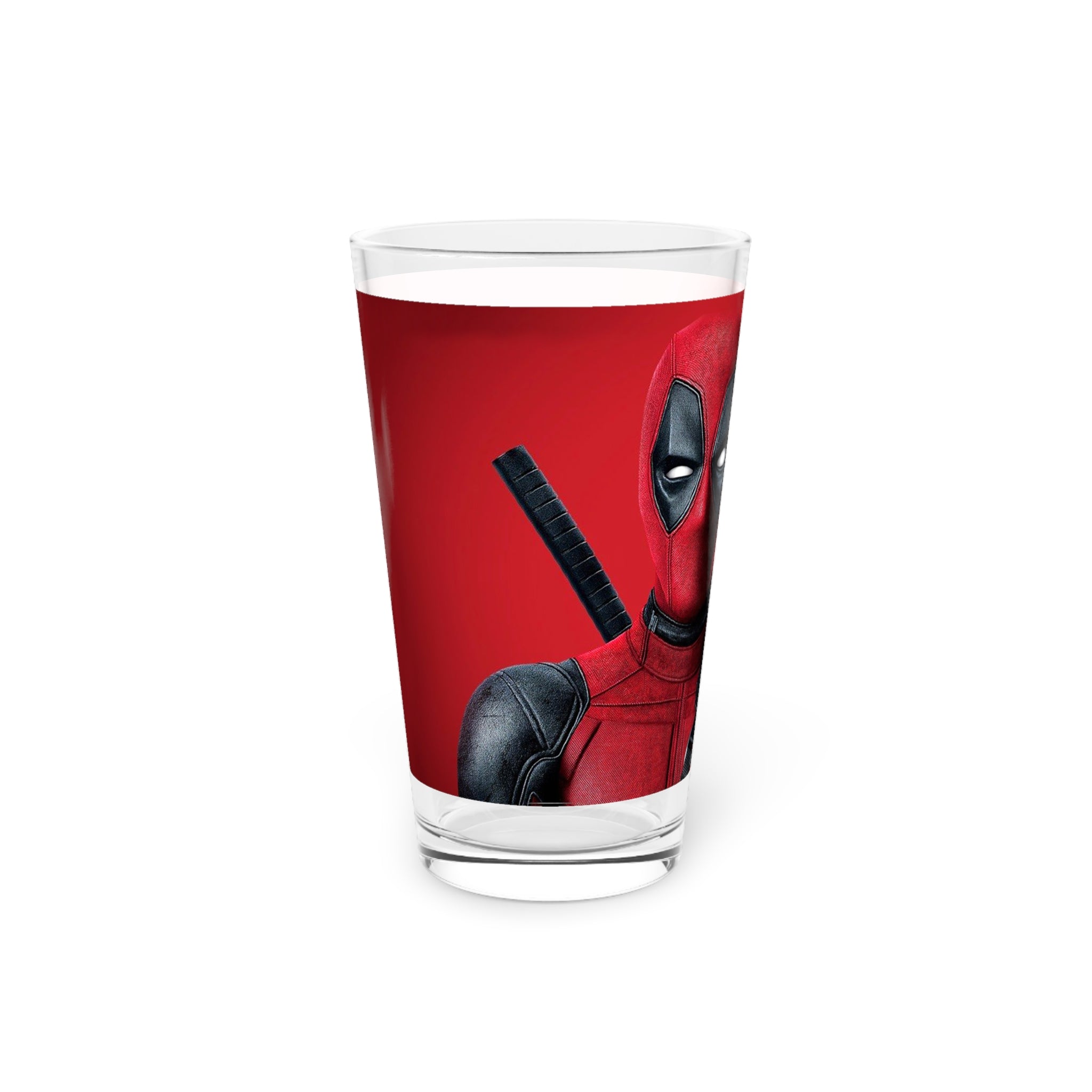 Superhero Pint Glass — Red Comic Character Beer Glass (16 oz)