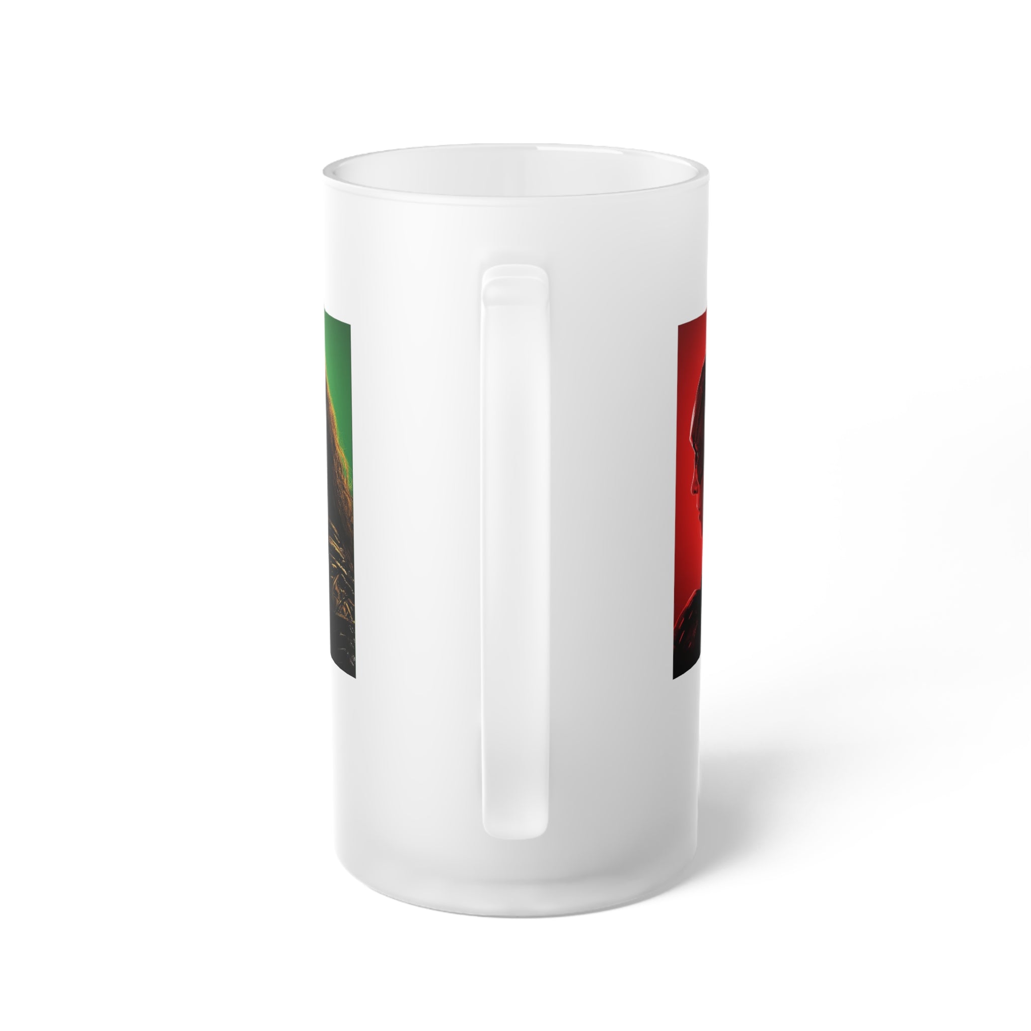 Frosted Glass Beer Mug – Retro Sci‑Fi Heroes Profile Artwork