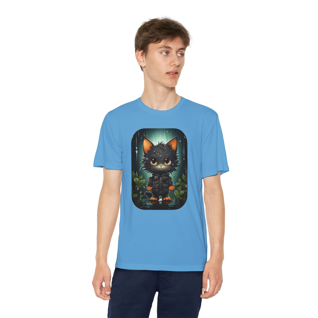 Youth Black Cat Competitor Tee — Cute Forest Kitten Graphic Shirt