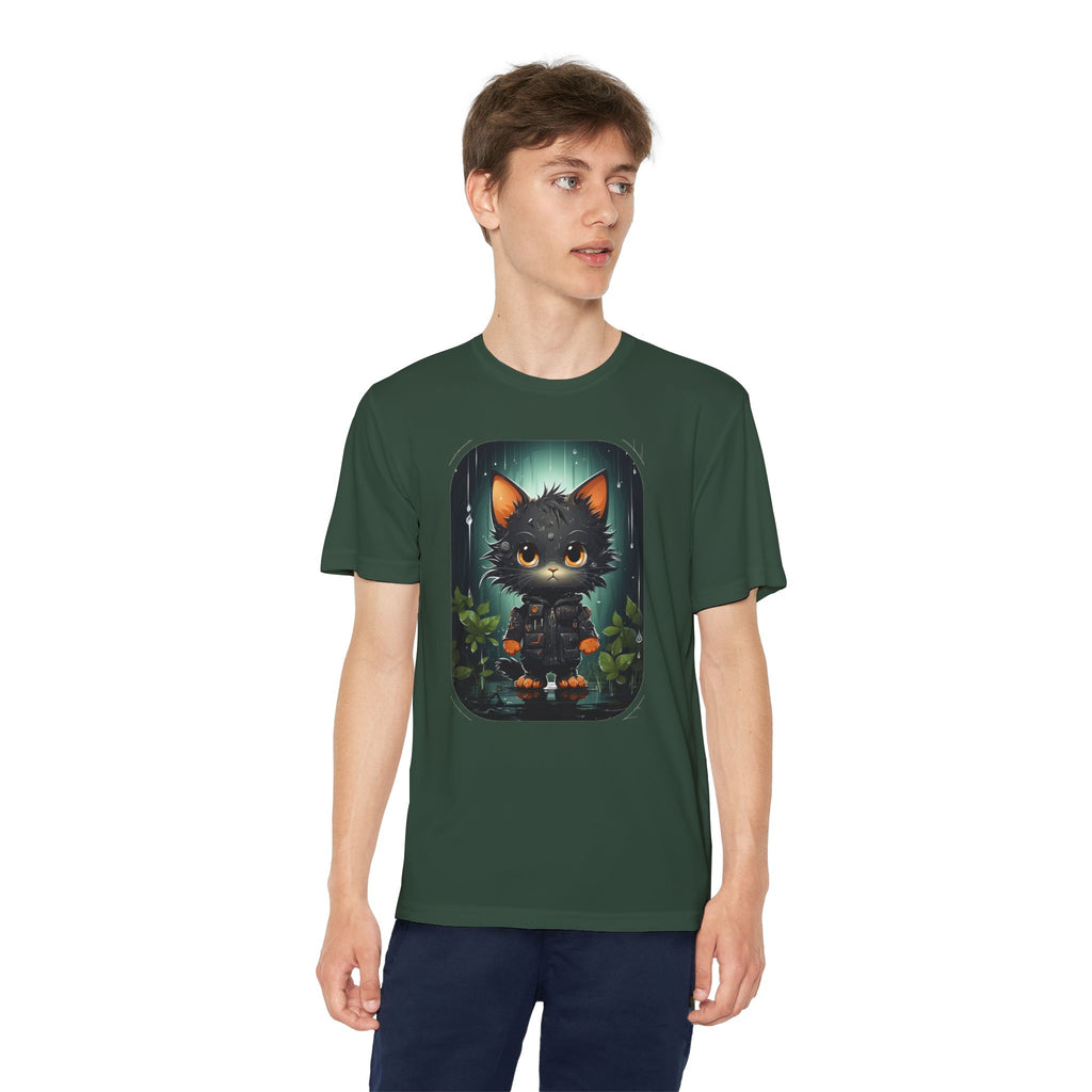 Youth Black Cat Competitor Tee — Cute Forest Kitten Graphic Shirt