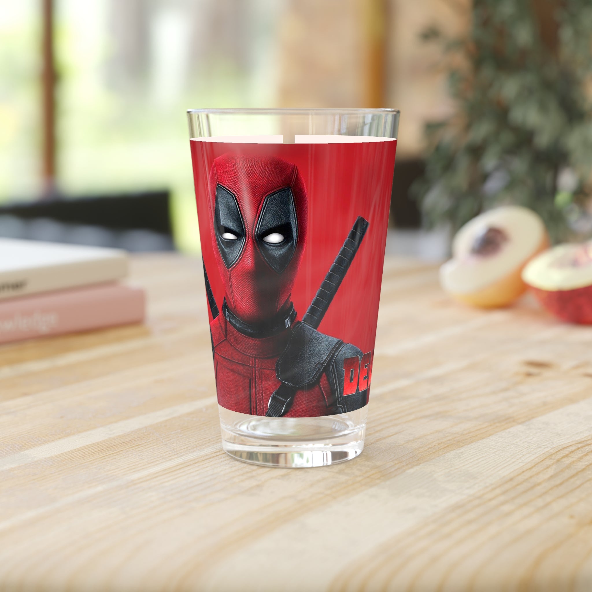 Superhero Pint Glass — Red Comic Character Beer Glass (16 oz)