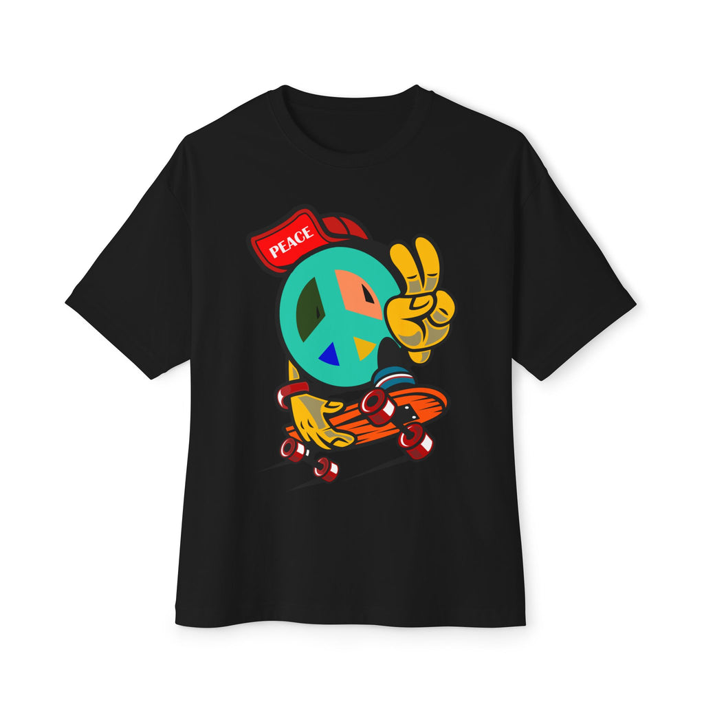 Skateboard Peace Sign T‑Shirt — Retro Skate Crew Tee with 'Peace' Cap