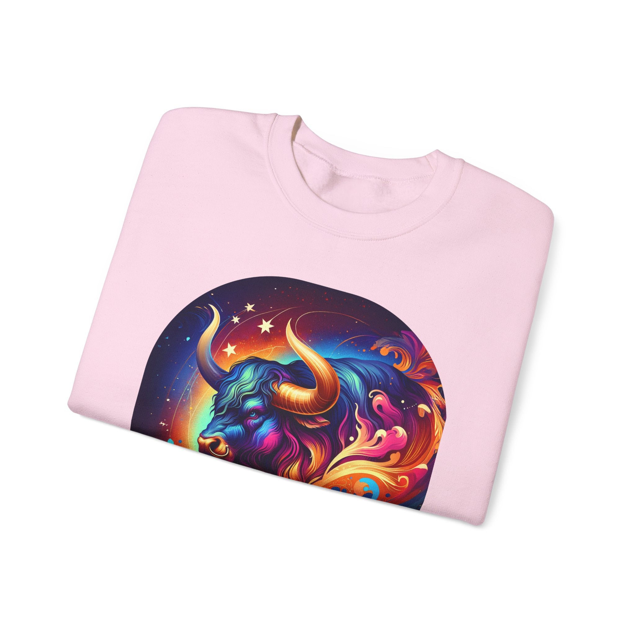 Taurus Zodiac Crewneck Sweatshirt — Vibrant Neon Bull Astrology Sweatshirt