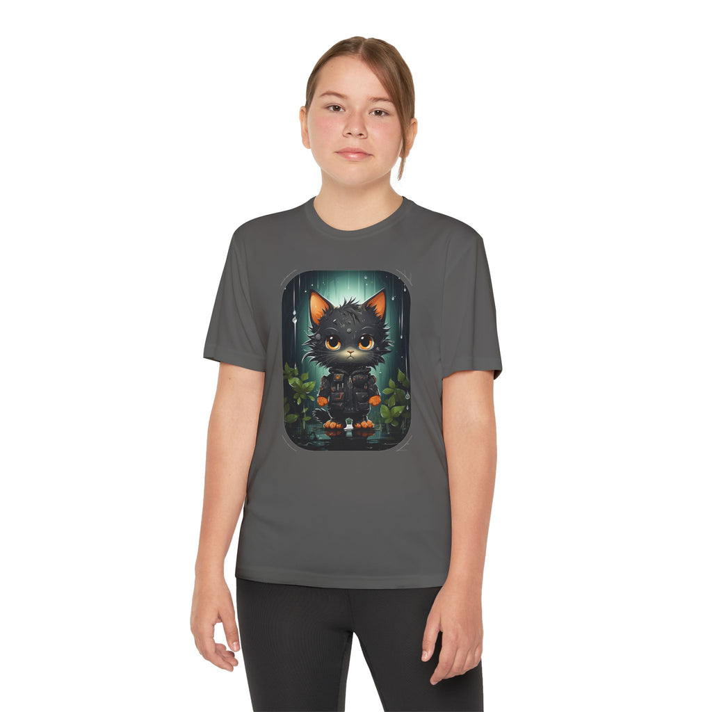 Youth Black Cat Competitor Tee — Cute Forest Kitten Graphic Shirt