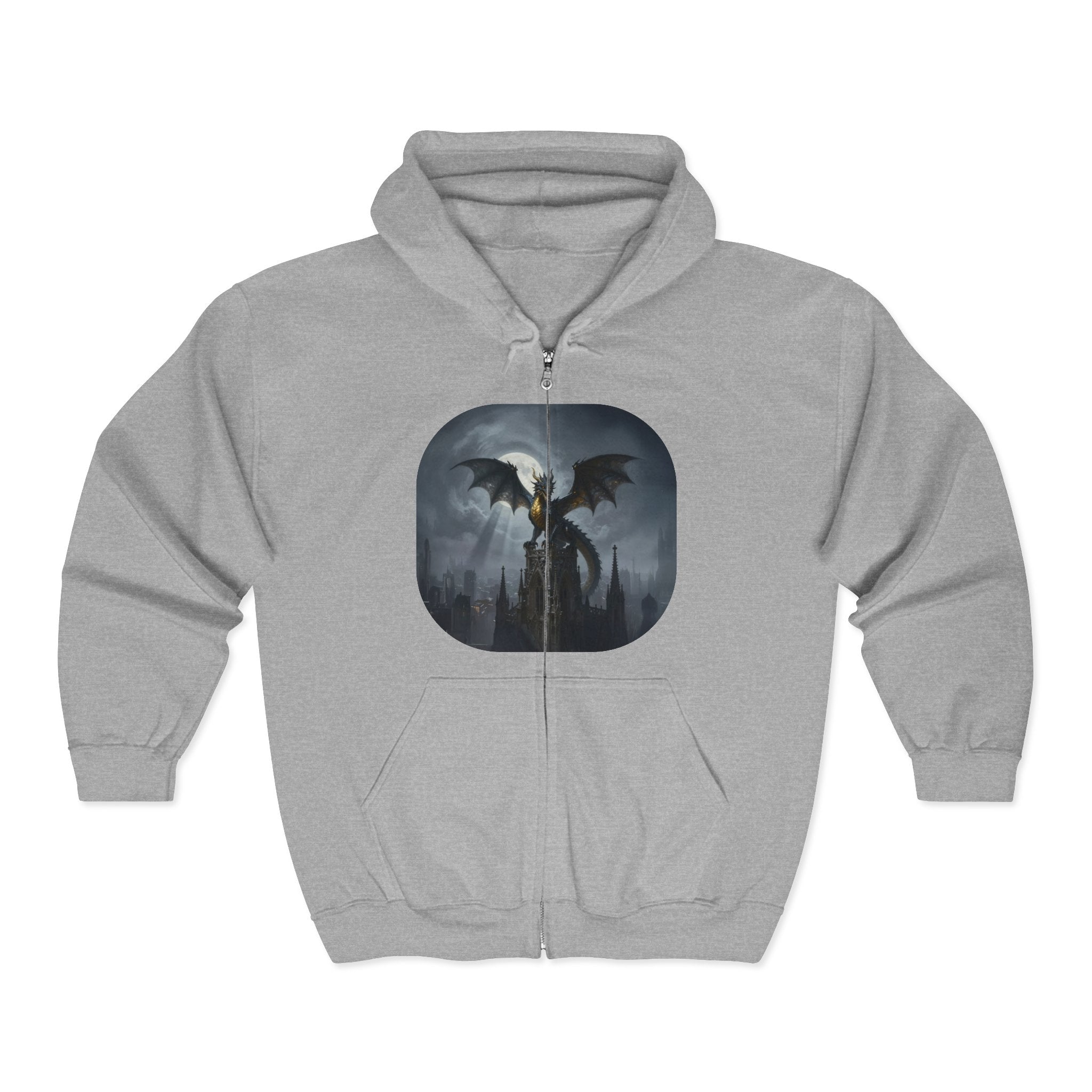 Dragon Night Zip Hoodie — Gothic Fantasy Full‑Zip Sweatshirt