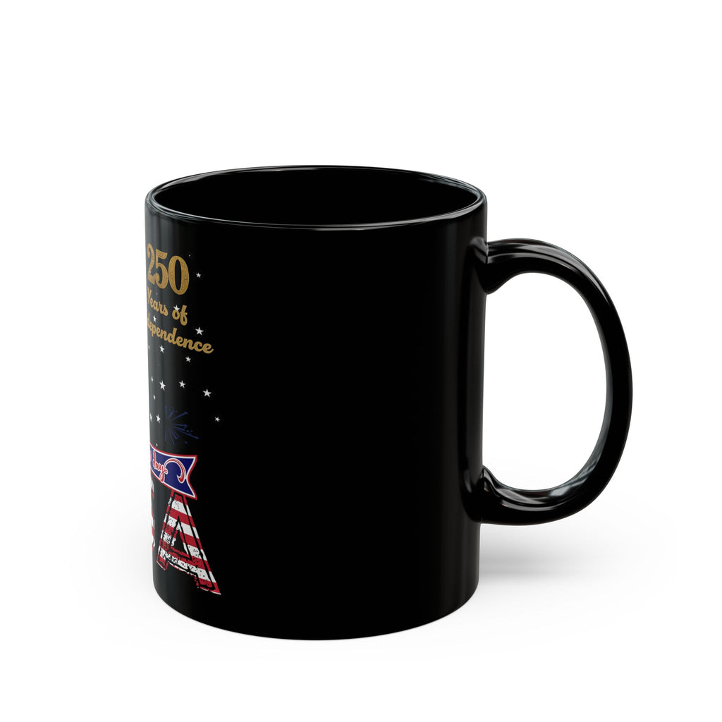 USA 250th Anniversary Black Mug — 250 Years of Independence Patriotic Coffee Cup