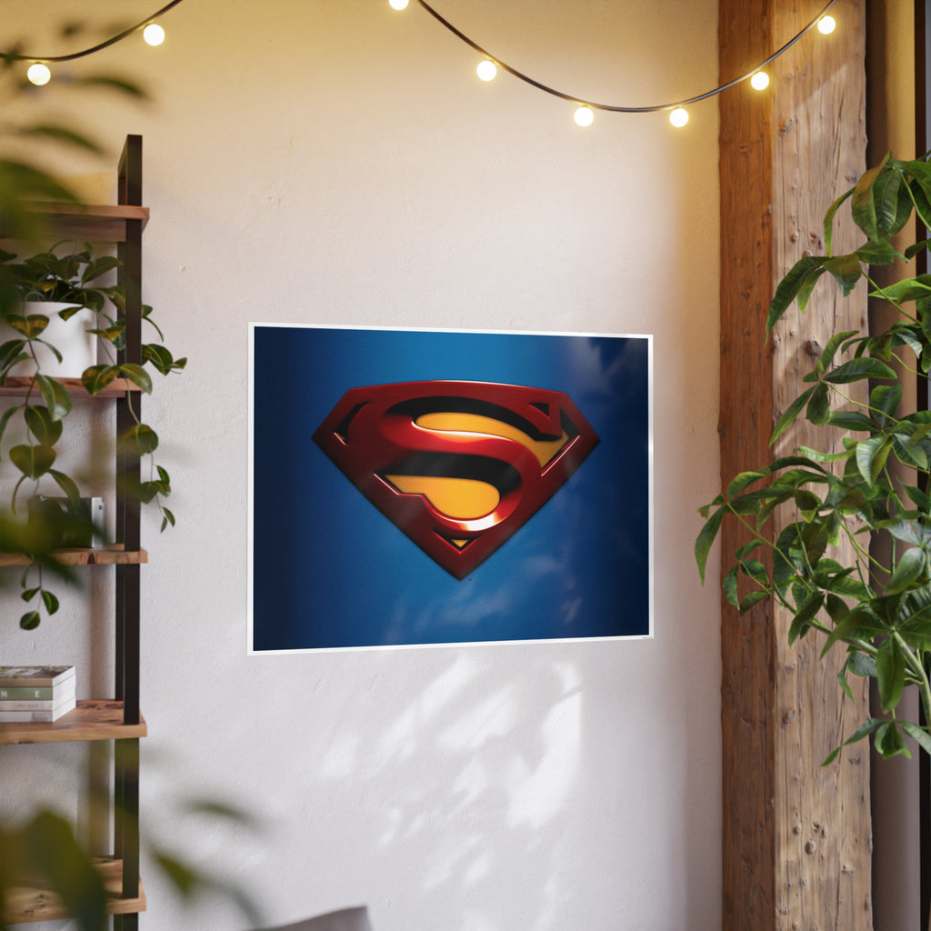 Superman Emblem Photo Art Poster — Retro Comic Logo Wall Print