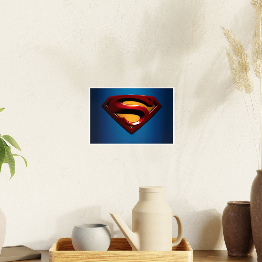 Superman Emblem Photo Art Poster — Retro Comic Logo Wall Print