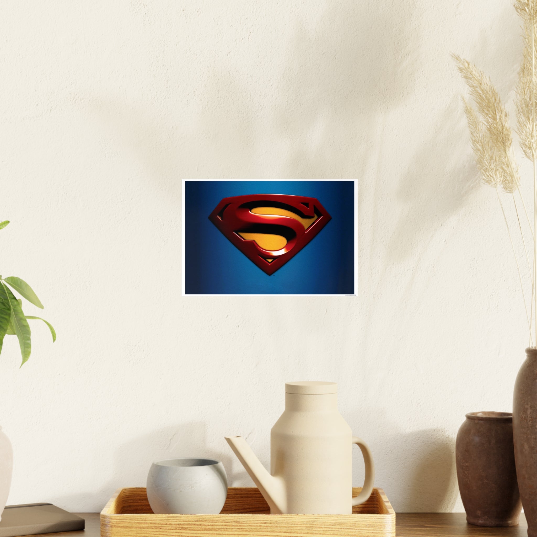 Superman Emblem Photo Art Poster — Retro Comic Logo Wall Print