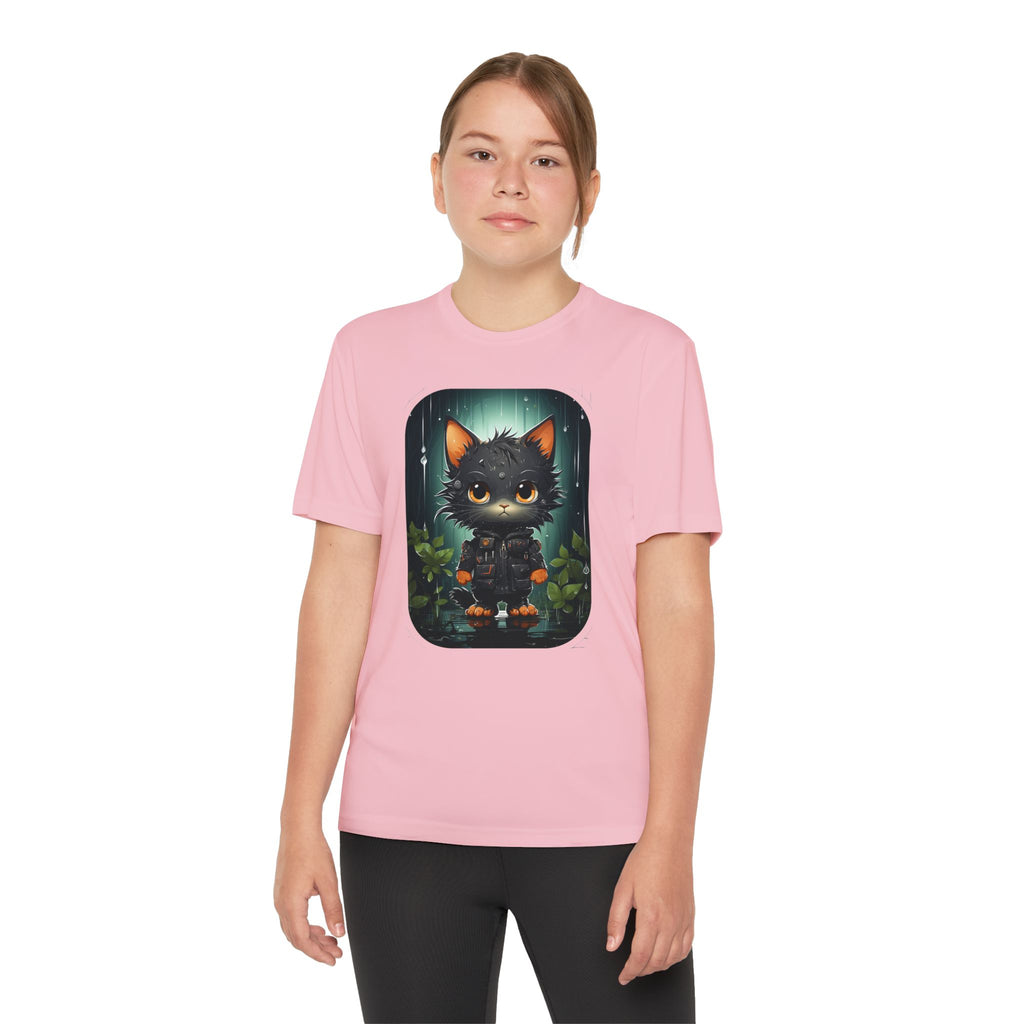 Youth Black Cat Competitor Tee — Cute Forest Kitten Graphic Shirt