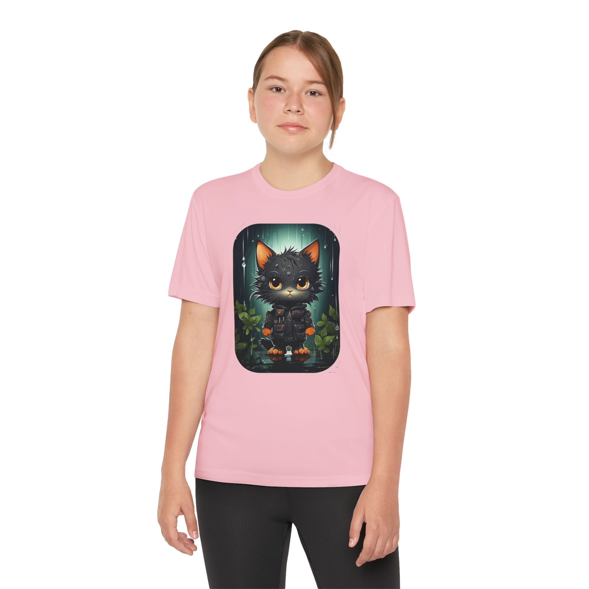 Youth Black Cat Competitor Tee — Cute Forest Kitten Graphic Shirt