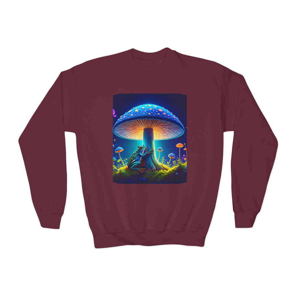 Youth Crewneck Sweatshirt — Neon Mushroom Fantasy Graphic
