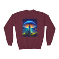 Youth Crewneck Sweatshirt — Neon Mushroom Fantasy Graphic
