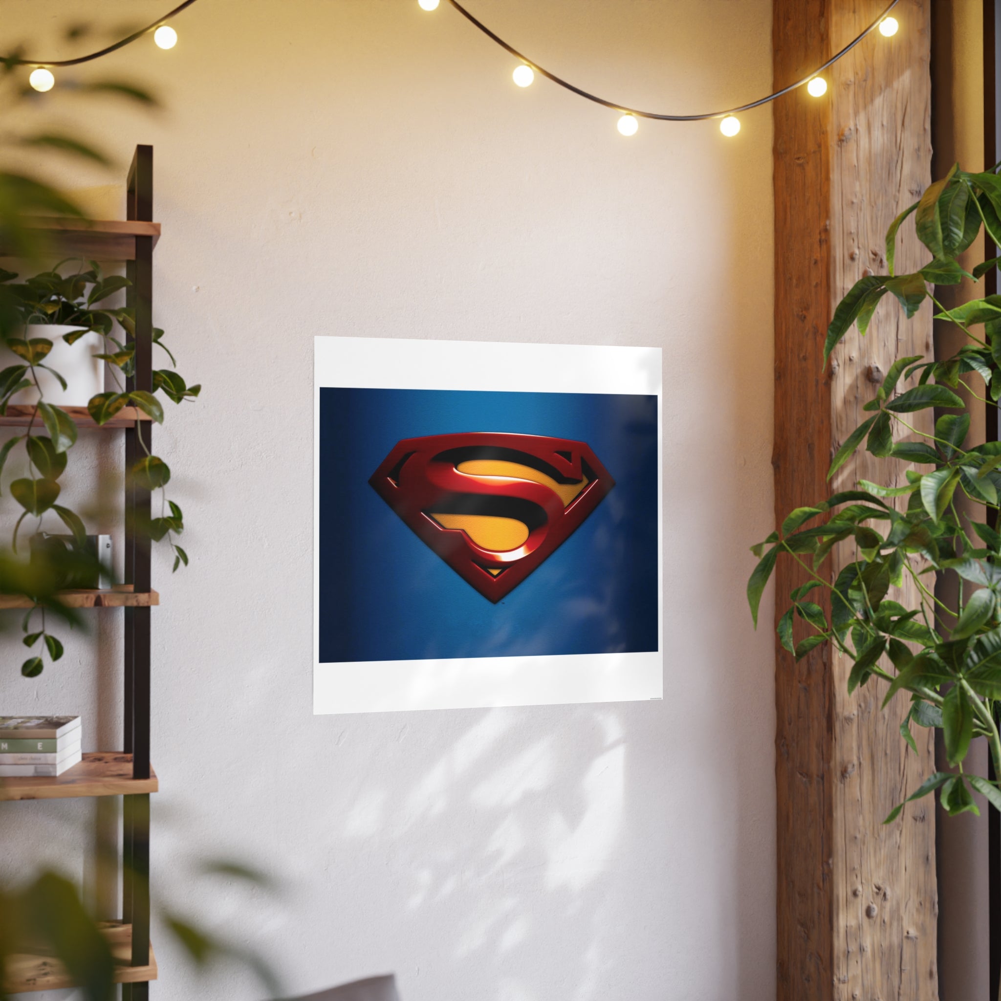 Superman Emblem Photo Art Poster — Retro Comic Logo Wall Print
