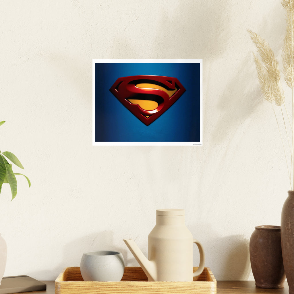 Superman Emblem Photo Art Poster — Retro Comic Logo Wall Print