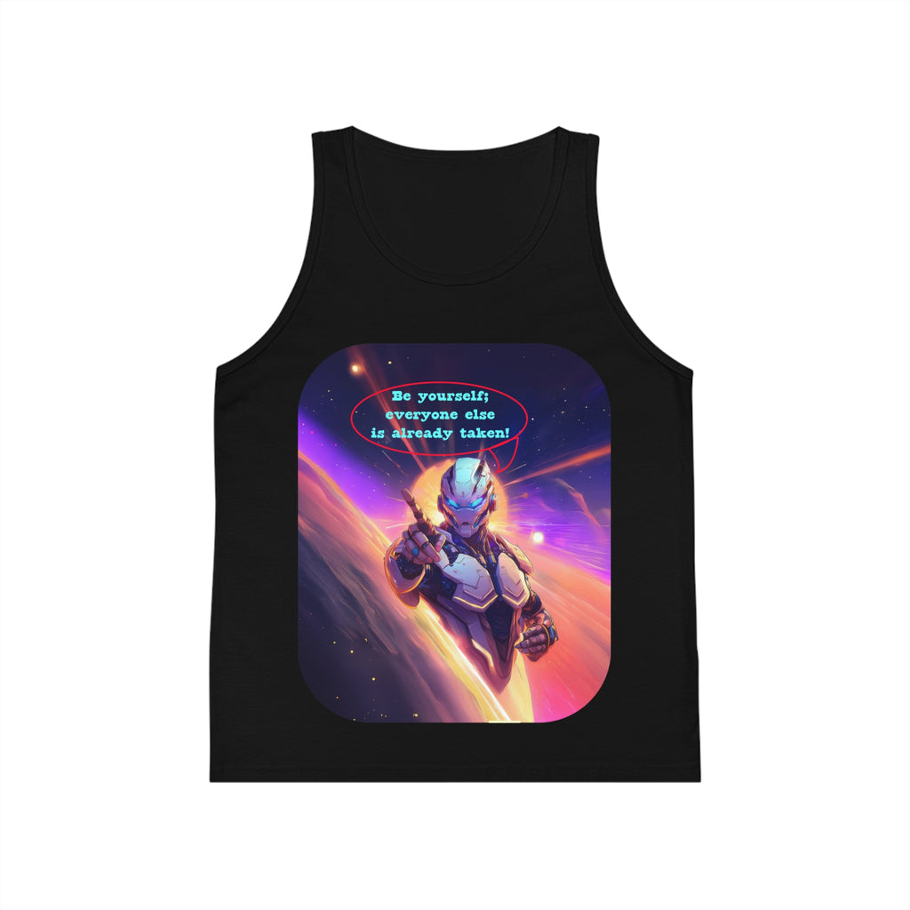 Kids Tank Top — Space Hero Graphic with "Be yourself! Everyone else is already taken" Quote