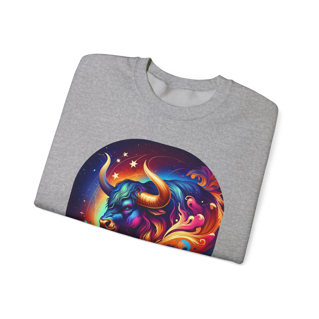 Taurus Zodiac Crewneck Sweatshirt — Vibrant Neon Bull Astrology Sweatshirt